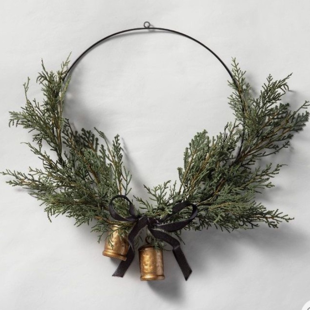 Hearth & Hand with Magnolia - Faux Cedar Hoop Wreath with Ribbon Bell